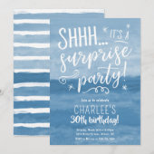 Blue Waterverf Surprise verjaardagsfeestje Kaart (Voorkant / Achterkant)