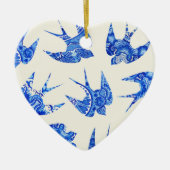Blue Waterverf Swallow Bird Pattern Keramisch Ornament (Voorkant)