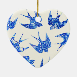 Blue Waterverf Swallow Bird Pattern Keramisch Ornament