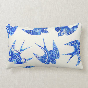 Blue Waterverf Swallow Bird Pattern Kussen