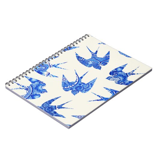 Blue Waterverf Swallow Bird Pattern Notitieboek (Linkerzijde)