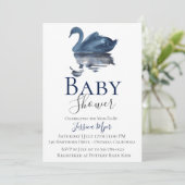 Blue Waterverf Swan Baby shower Invitation Kaart (Staand voorkant)