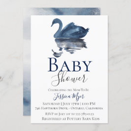 Blue Waterverf Swan Baby shower Invitation Kaart