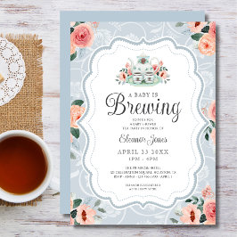  Blue Waterverf Tea Party Baby shower Kaart