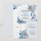 Blue Waterverf Tea Party Bridal Shower Uitnodiging (Voorkant / Achterkant)
