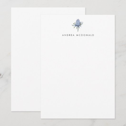Blue Waterverf Thistle Portret Personal Notitiekaartje (Voorkant / Achterkant)