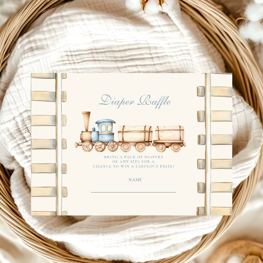Blue Waterverf Train Baby shower Diapper Raffle Informatiekaartje