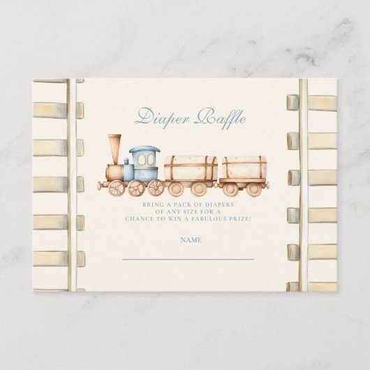 Blue Waterverf Train Baby shower Diapper Raffle Informatiekaartje (Voorkant)