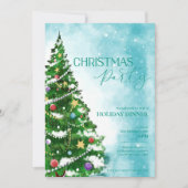 Blue Waterverf Tree Christmas Party Uitnodiging (Voorkant)
