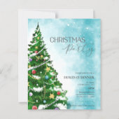 Blue Waterverf Tree Christmas Party Uitnodiging (Voorkant)