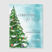Blue Waterverf Tree Christmas Party Uitnodiging (Voorkant)