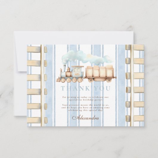 Blue Waterverf trein 1e verjaardag Bedankkaart (Voorkant)
