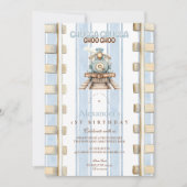 Blue Waterverf trein 1e verjaardag Kaart (Voorkant)