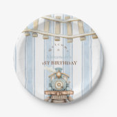 Blue Waterverf trein 1e verjaardag Papieren Bordje (Voorkant)