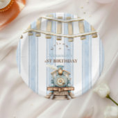 Blue Waterverf trein 1e verjaardag Papieren Bordje