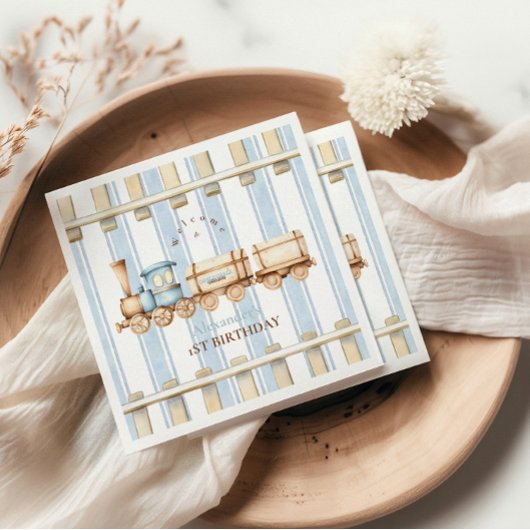 Blue Waterverf trein 1e verjaardag Servet