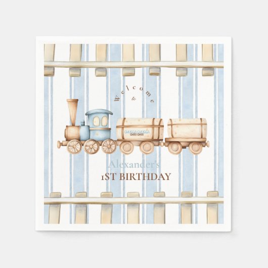 Blue Waterverf trein 1e verjaardag Servet (Voorkant)