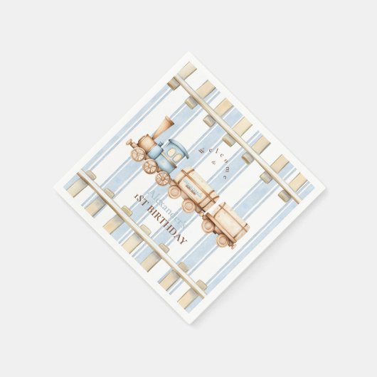 Blue Waterverf trein 1e verjaardag Servet (Hoek)