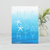 Blue Waterverf Tropical Modern Beach Party Kaart (Staand voorkant)