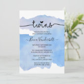 Blue Waterverf Twins Baby shower Kaart (Staand voorkant)