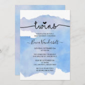 Blue Waterverf Twins Baby shower Kaart (Voorkant / Achterkant)