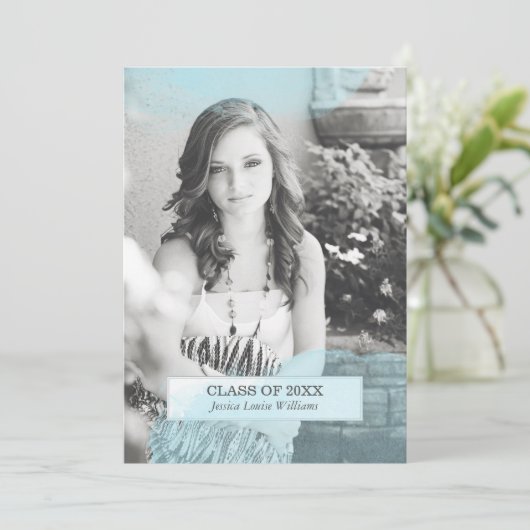 Blue Waterverf Uitnodigingen voor afstuderen (Staand voorkant)