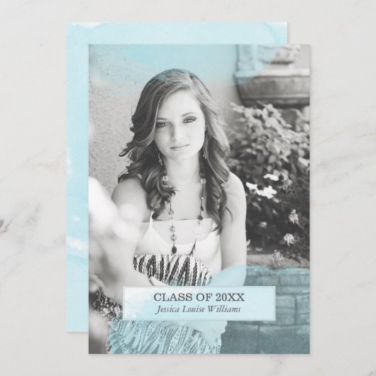 Blue Waterverf Uitnodigingen voor afstuderen (Voorkant / Achterkant)