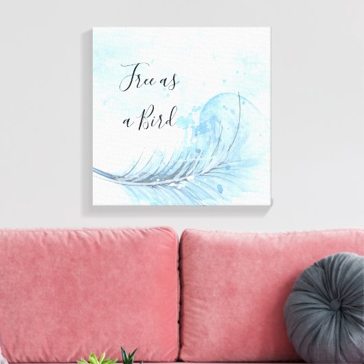 Blue waterverf veer custo Gratis als vogelquote Canvas Afdruk (Insitu (Woonkamer))