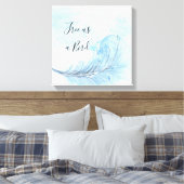 Blue waterverf veer custo Gratis als vogelquote Canvas Afdruk (Insitu (Slaapkamer))