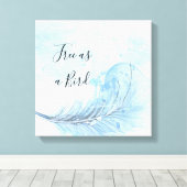 Blue waterverf veer custo Gratis als vogelquote Canvas Afdruk (Insitu (Houten vloer))