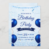 Blue Waterverf verjaardagsfeestje Kaart (Voorkant / Achterkant)