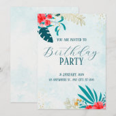 Blue Waterverf Verjaardagsfeestuitnodiging Kaart (Voorkant / Achterkant)