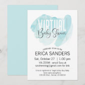 Blue Waterverf Virtual Baby shower Invitation Kaart (Voorkant / Achterkant)
