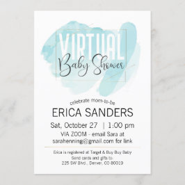 Blue Waterverf Virtual Baby shower Invitation Kaart