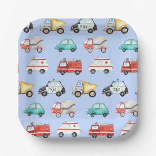 Blue Waterverf Voertuigen / Auto's Papieren Bordje (Voorkant)