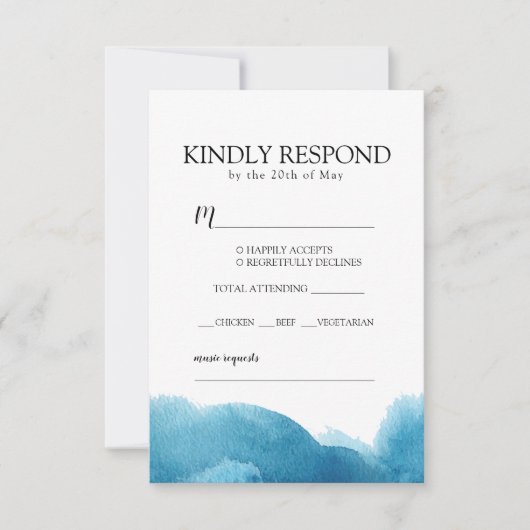 Blue Waterverf wash Invitation RSVP met envelop (Voorkant)