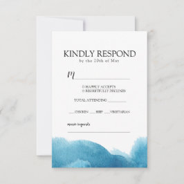 Blue Waterverf wash Invitation RSVP met envelop Kaartje