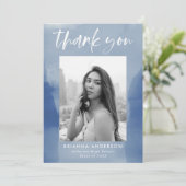 Blue Waterverf Wash Photo Afstuderen Bedankkaart (Staand voorkant)