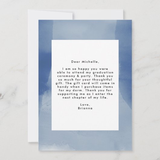 Blue Waterverf Wash Photo Afstuderen Bedankkaart (Achterkant)