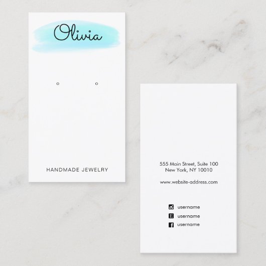 Blue Waterverf Wash Script Earning Display Visitekaartje (Voorkant / Achterkant)