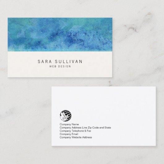 Blue Waterverf Wash Web Design Visitekaartje (Voorkant / Achterkant)