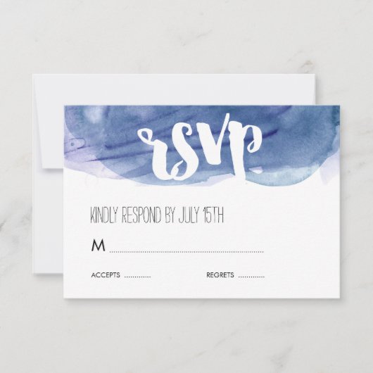 Blue Waterverf Wash Wedding RSVP Response Kaartje (Voorkant)