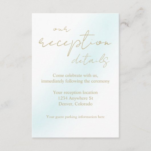 Blue Waterverf Wave bruiloft receptie Informatiekaartje (Voorkant)