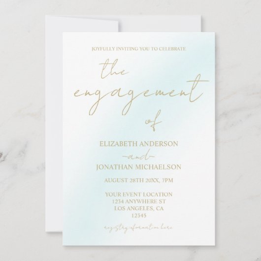 Blue Waterverf Wave Engagement Party Kaart (Voorkant)