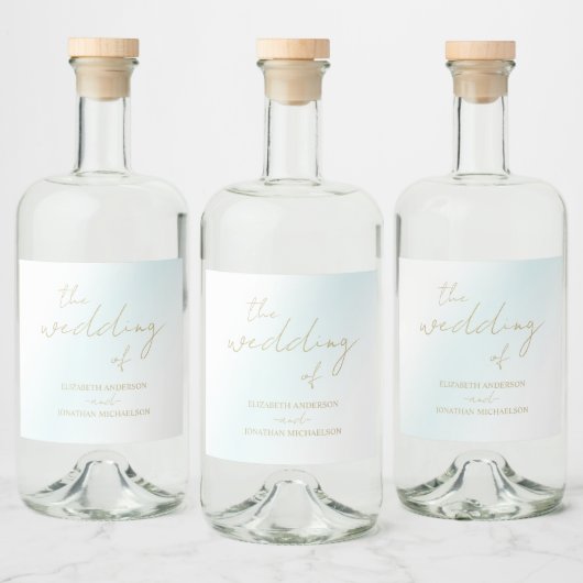 Blue Waterverf Wave Wedding Likeurfles Etiket (Flessen)