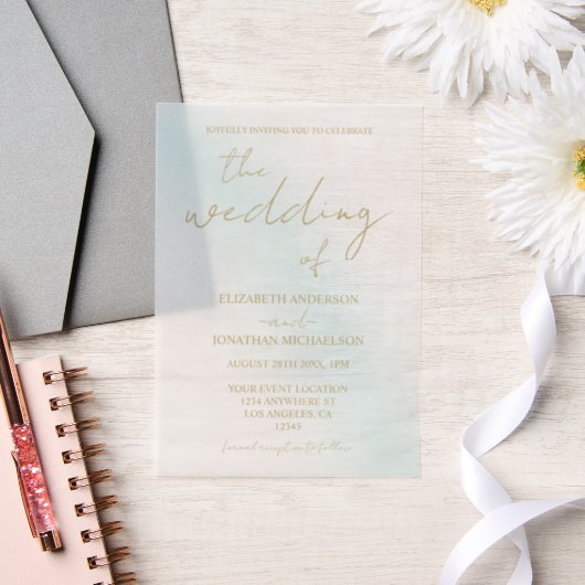 Blue Waterverf Wave Wedding Vellum Uitnodigingen (Huwelijk)