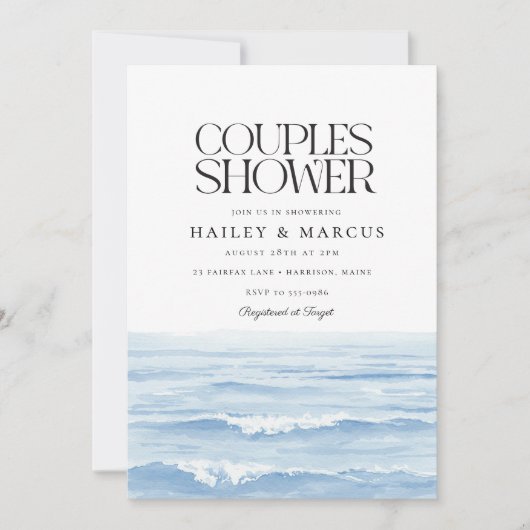 Blue Waterverf Waves Couples Vrijgezellenfeest Kaart (Voorkant)