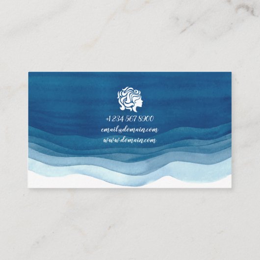 Blue Waterverf Waves Hair Stylist Modern Social Visitekaartje (Achterkant)