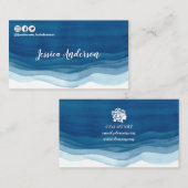 Blue Waterverf Waves Hair Stylist Modern Social Visitekaartje (Voorkant / Achterkant)