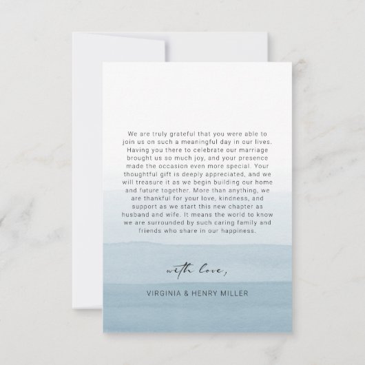 Blue Waterverf Wedding Bedankkaart (Achterkant)